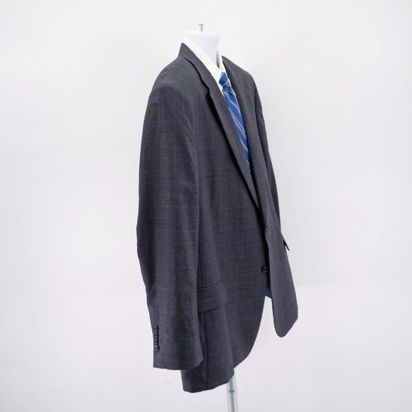 Jos A Bank Regal Fit Wool Gray Black Houndstooth W/ Purple Blue Windowpane 50L‎ - Picture 7 of 13